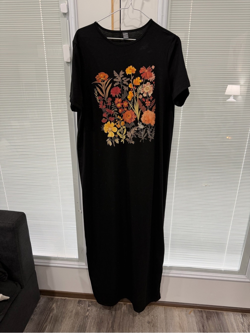 SHEIN Black Maxi Dress with Orange & Yellow Floral Print